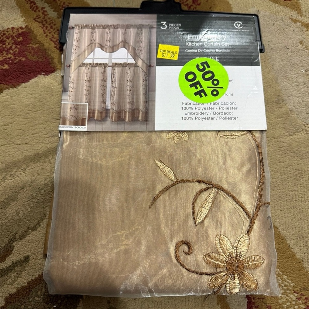 ILIA Gold Floral Embroidered Curtain Set